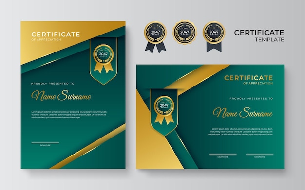 Professional business green gold certificate design template