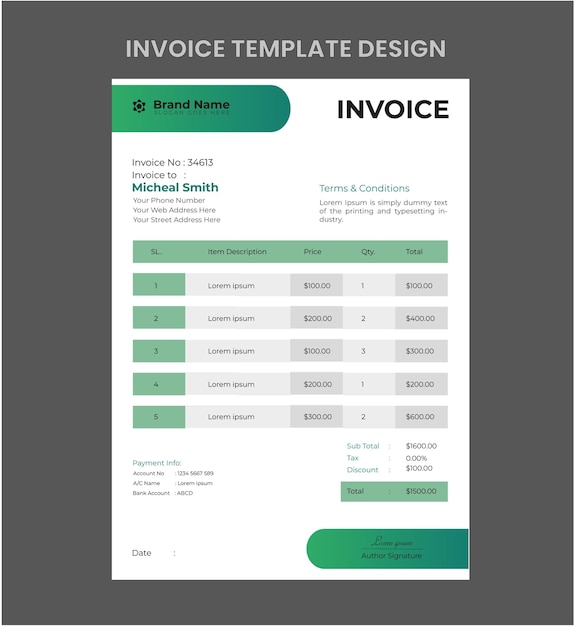 professional business invoice bill form bookkeeping document design template