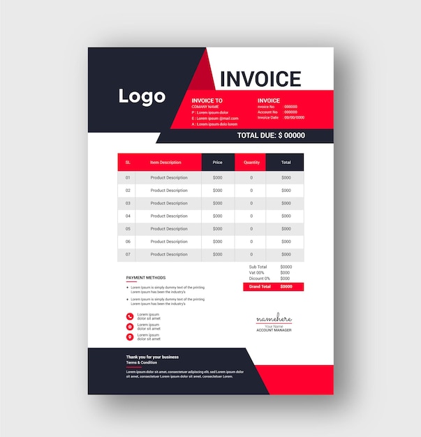 professional business invoice with modern style template