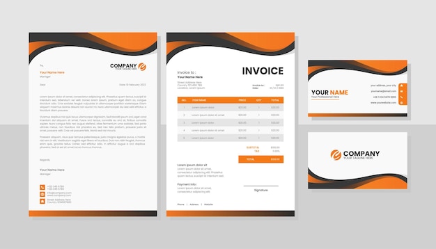 Professional business orange stationery template