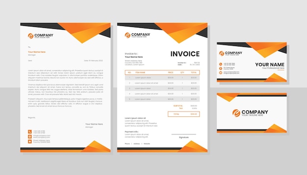 Professional business orange stationery template