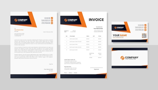 Vector professional business orange stationery template