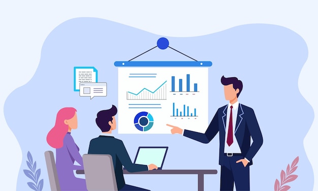 professional business presentation vector highlighting teamwork data analysis and corporate meetings