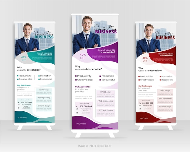 Vettore design professionale del modello di banner roll up aziendale