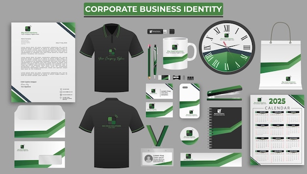 Professional Business Stationery Design in Green and Black Shades