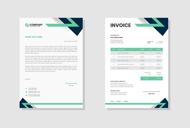 professional business stationery letterhead and invoice template