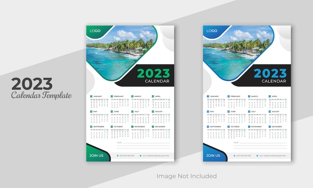 2023年の新年に12か月が含まれるプロフェッショナルなビジネスウォールカレンダーデザインテンプレート