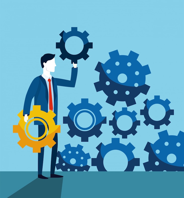 Vector professional businessman strategy with gears technology
