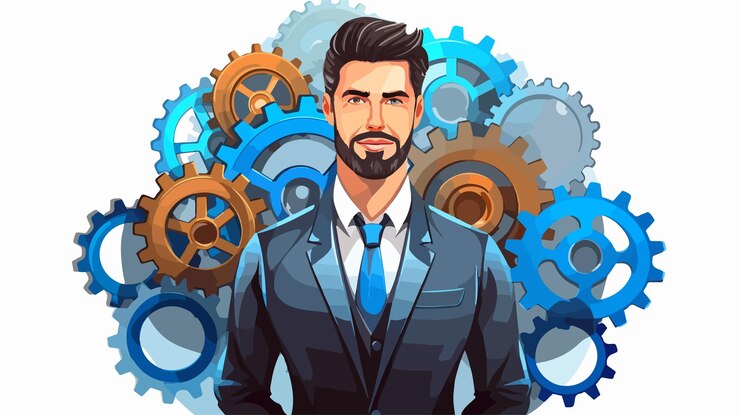 Vector professional businessman with gear icon in vector cartoon style