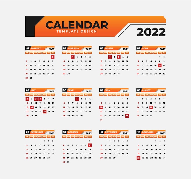 Modello di calendario professionale 2022 con stile moderno