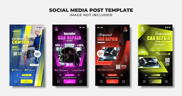 Vector professional car repair social media instagram story post flyer and banner template