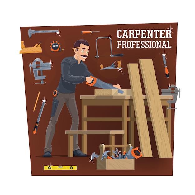 Vector professional carpentry worker character vector