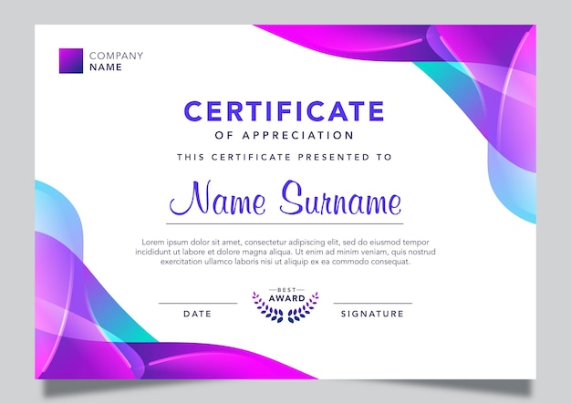 Professional certificate of appreciation template