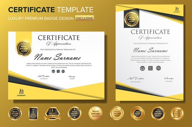 Modello di sfondo certificato professionale con badge