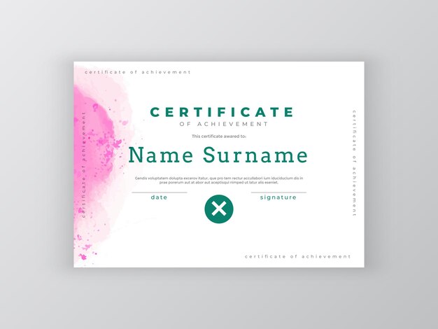 Professional certificate template with watercolor