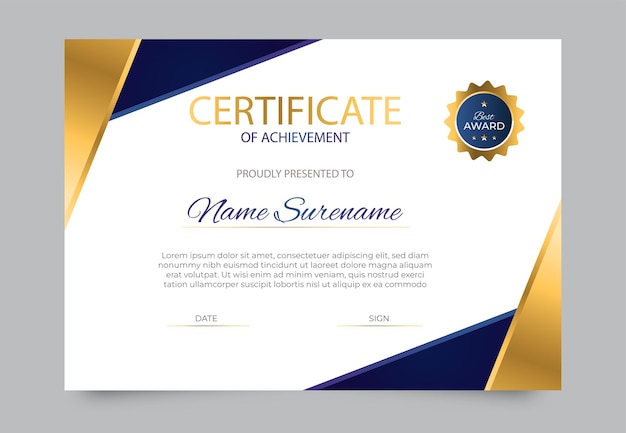 Professional certificate vector design template