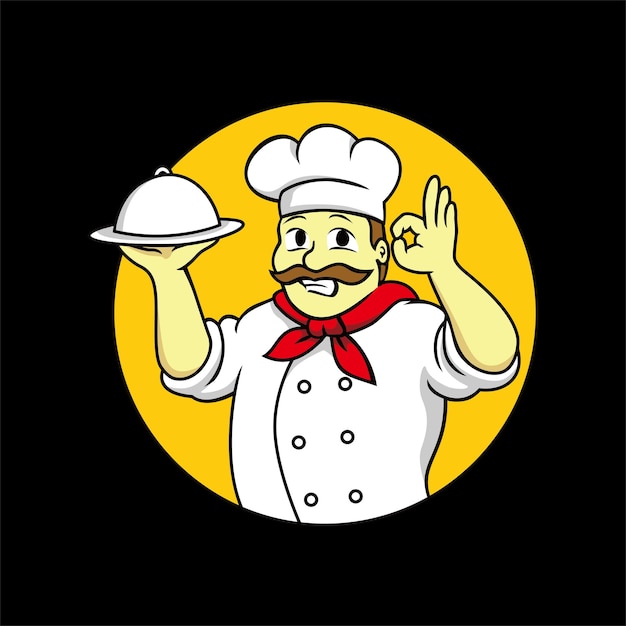 Chef professionista mascotte design panettiere cartone animato segno e simbolo