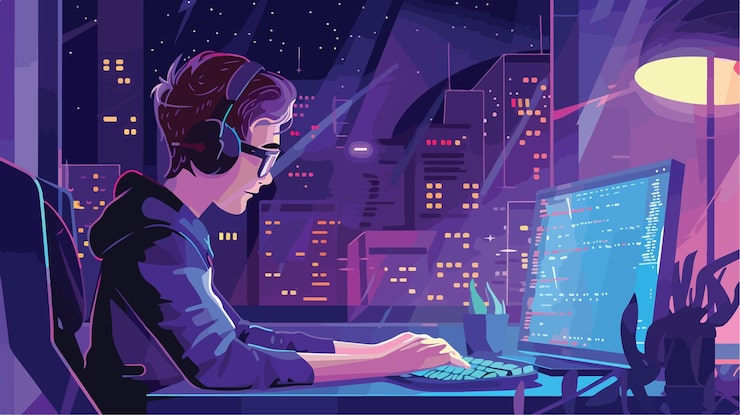 Vector professional code engineer working on encoder programming software on computer