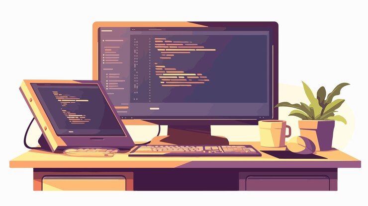 Vector professional code on screen vector illustration flat cart