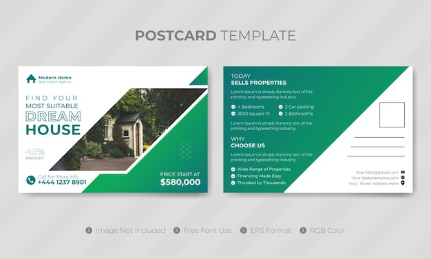 Professional company real estate postcard template or social media design