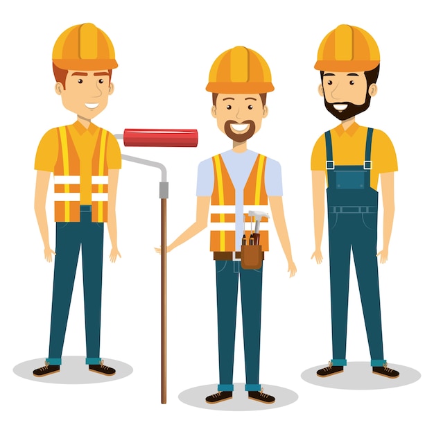 professional construction people characters vector illustration design