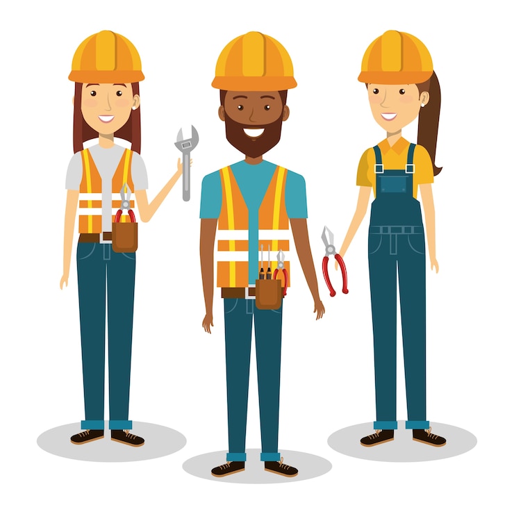 Vector professional construction people characters vector illustration design