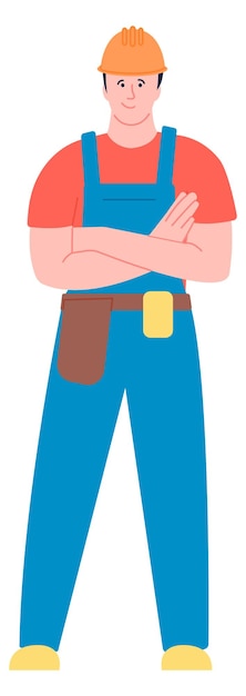 Vector professional construction worker in hard hat engineer character