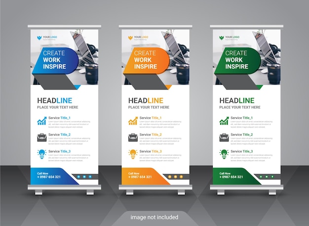 プロの企業やビジネスのカラフルなロールアップバナーデザインテンプレート