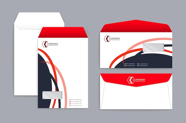 Professional corporate business red and black envelope template set