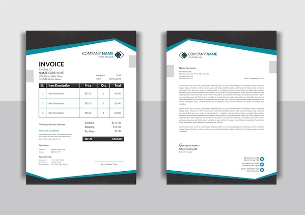Professional Corporate modern clean Business stationery letterhead and invoice design template