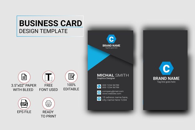 Профессиональный корпоративный современный шаблон визитной карточки класса люкс