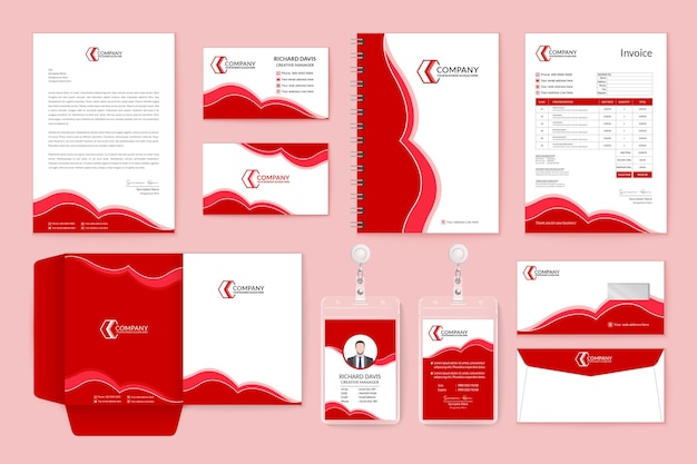 Professional corporate red color brand identity mockup of stationery set