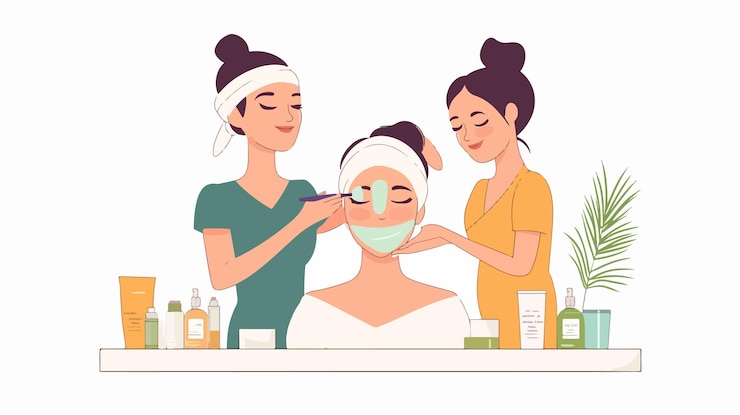 Vector professional cosmetologist assisting woman in beauty salon