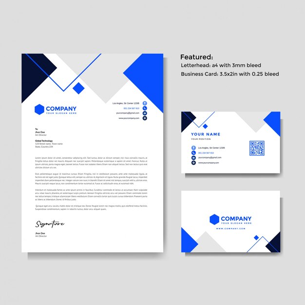 プロの創造的なレターヘッドと名刺テンプレート