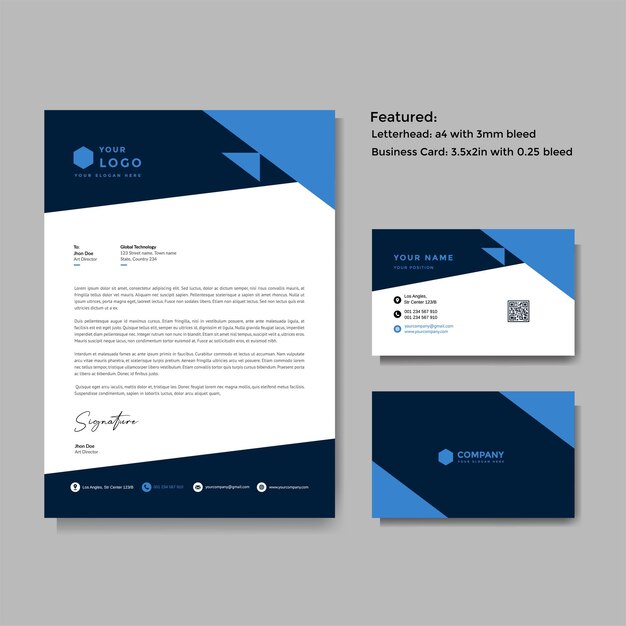 Professional creative letterhead and business card vector template