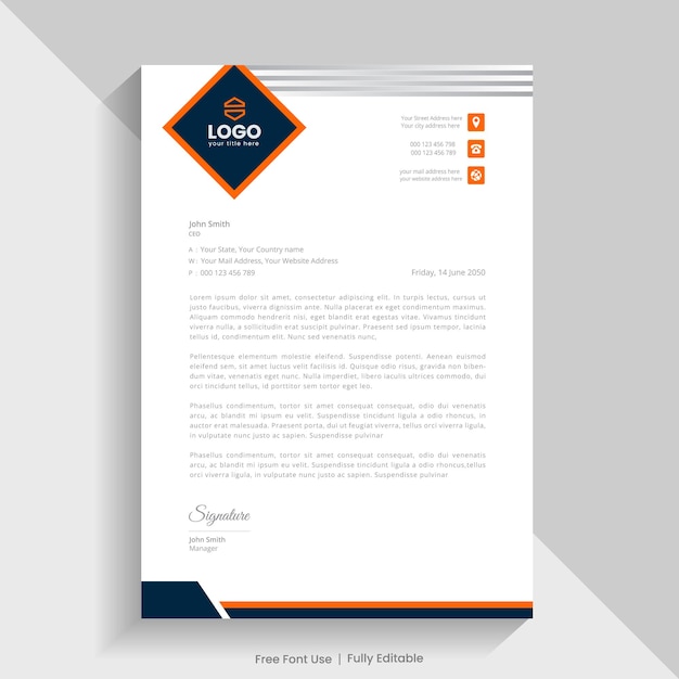 Professional creative style business letterhead template in a4 size