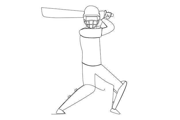 Vector a professional cricket player ready to hit the ball one line art