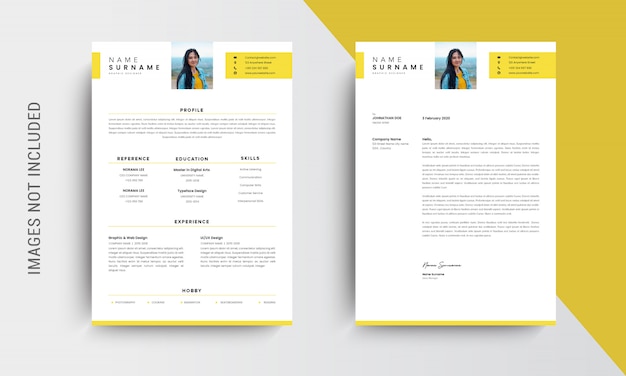 Professional CV resume template design and letterhead, cover letter,  template job applications, yellow