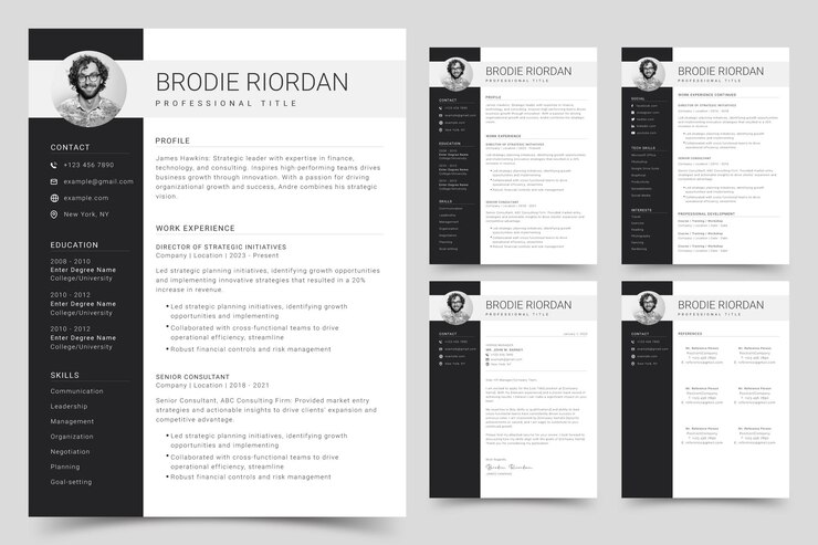 Professional CV resume template design and letterhead cover letter vector minimalist