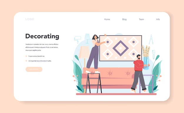 ベクトル プロのデコレータwebバナーまたはランディングページ。デザイナーの計画