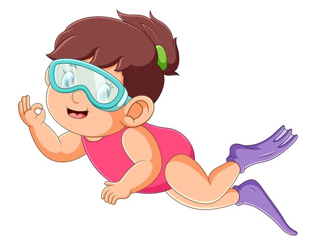 Vector the professional diver girl is diving under the water