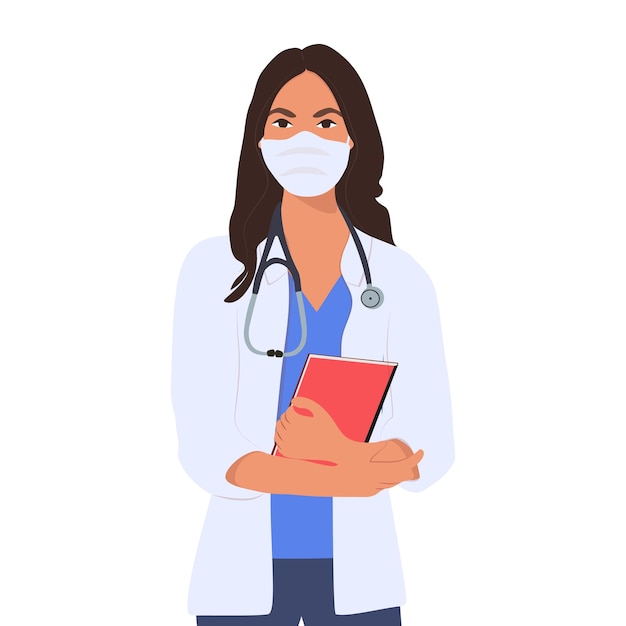 Professional doctor and nurses in masksVector illustration in flat style