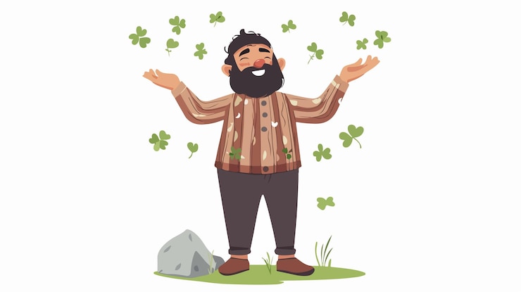 Vector professional dwarf juggling clover outdoors wide angle view