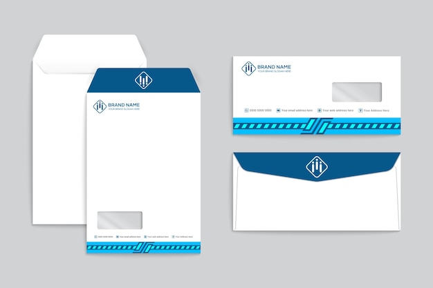 Профессиональный элегантный сине-белый дизайн конверта