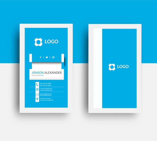 Professional elegant blue and white modern business card design template