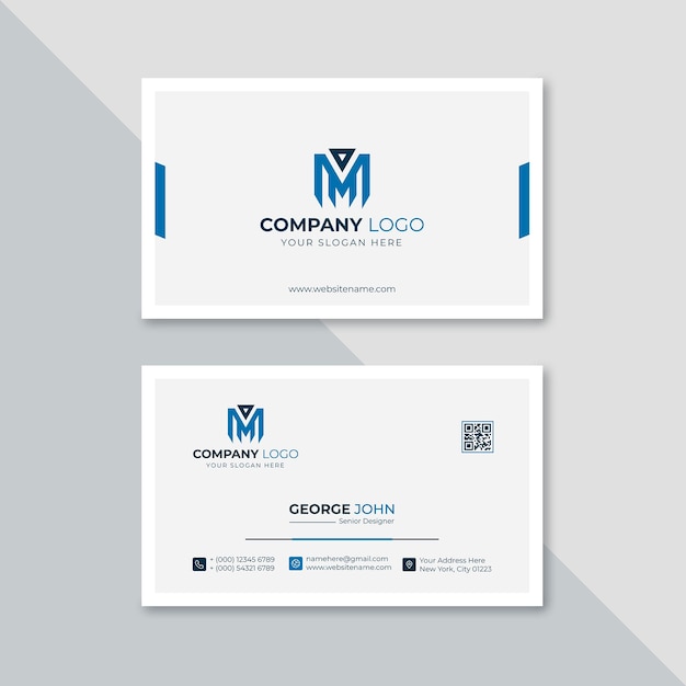 Professional elegant blue and white modern business card design template