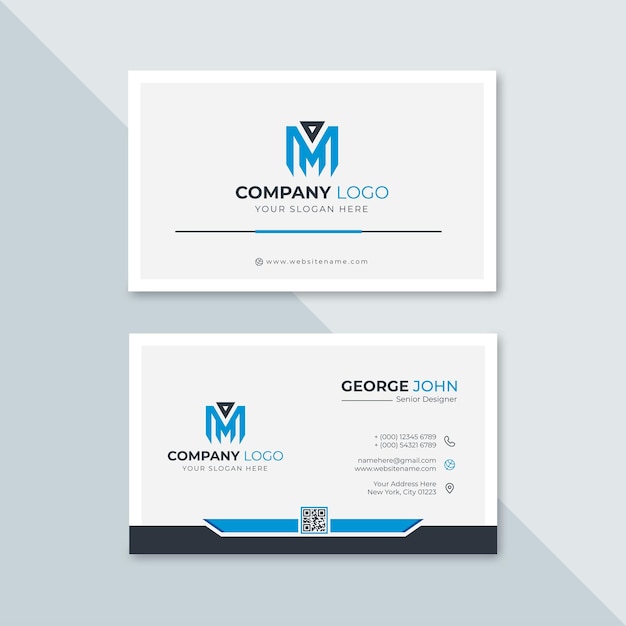 Professional elegant blue and white modern business card design template