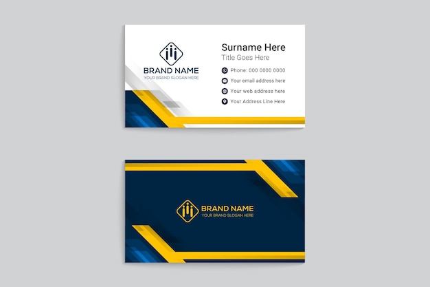 Professional elegant blue and yellow modern business card design template