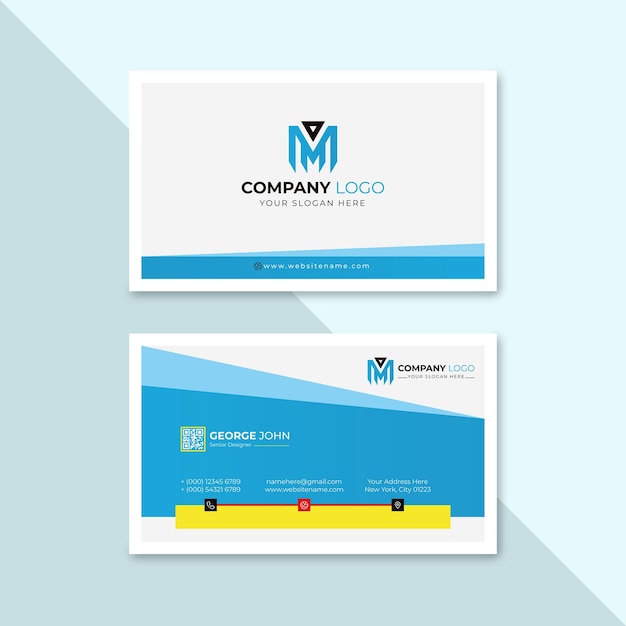 Professional elegant blue and yellow modern business card design