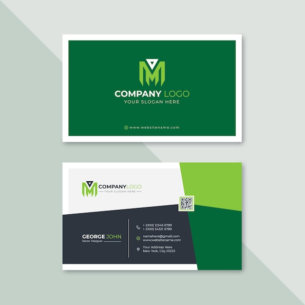 Professional elegant green and white modern business card design template